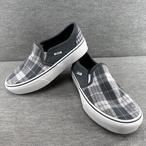VANS - Women's Asher Grey & White Plaid Slip On Platform Shoes Size 8.5  B4